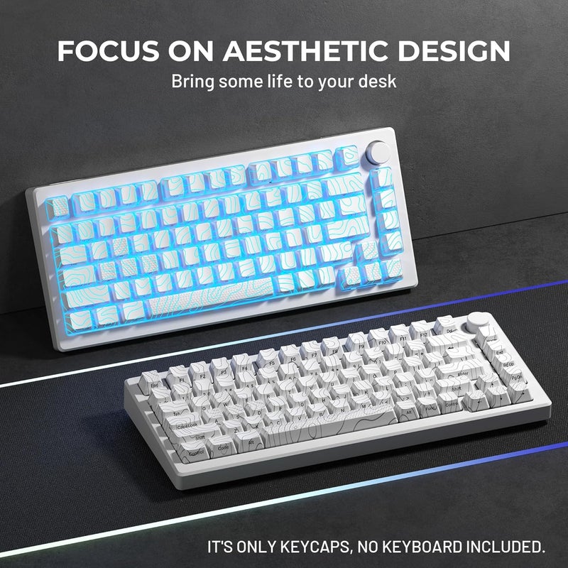 HITIME XVX Shine Through Keycaps with IMD Tech, Custom Keycaps 60 75 100 Percent, White Key Cap Set OEM Profile,118 Keys Side Printed for Mechanical Keyboard, Topographic - Image 4